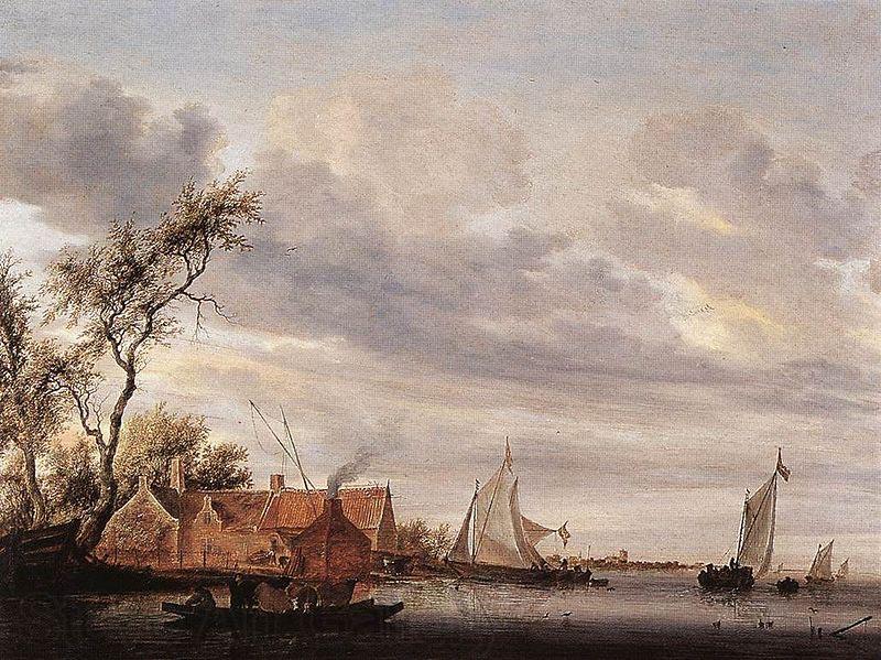 Salomon van Ruysdael River Scene with Farmstead Norge oil painting art